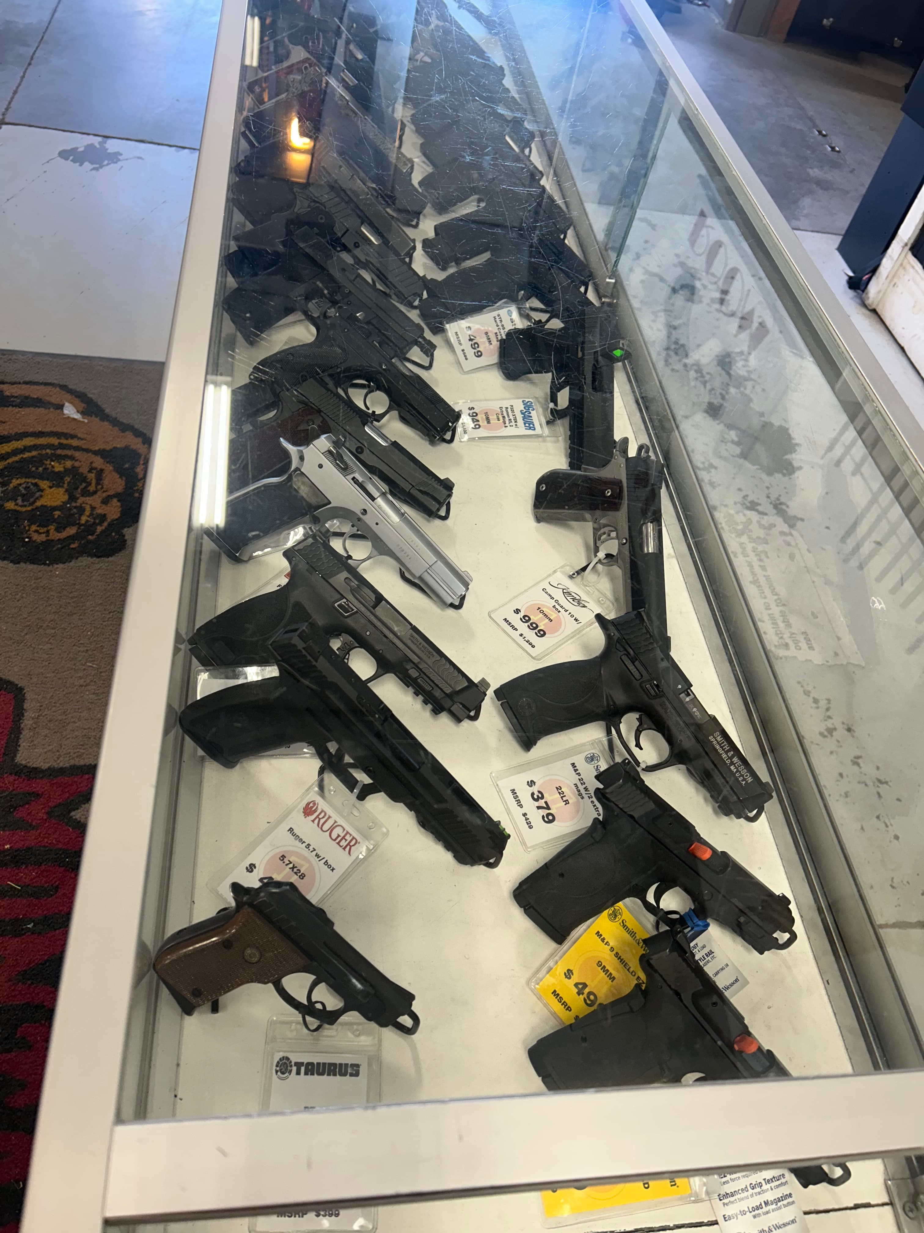 Cash 1 Pawn handguns display case with Sig Sauer, Smith and Wesson, and Ruger pistols for sale - buy handguns missoula | Missoula MT